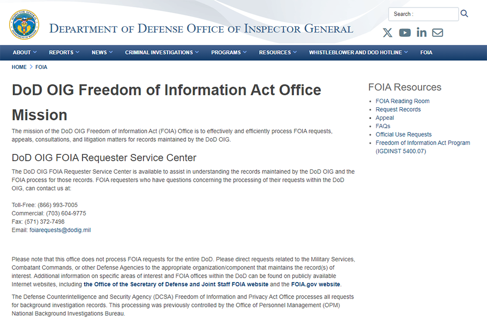 Department of Defense Office of Inspector General Freedom of Information Act Office