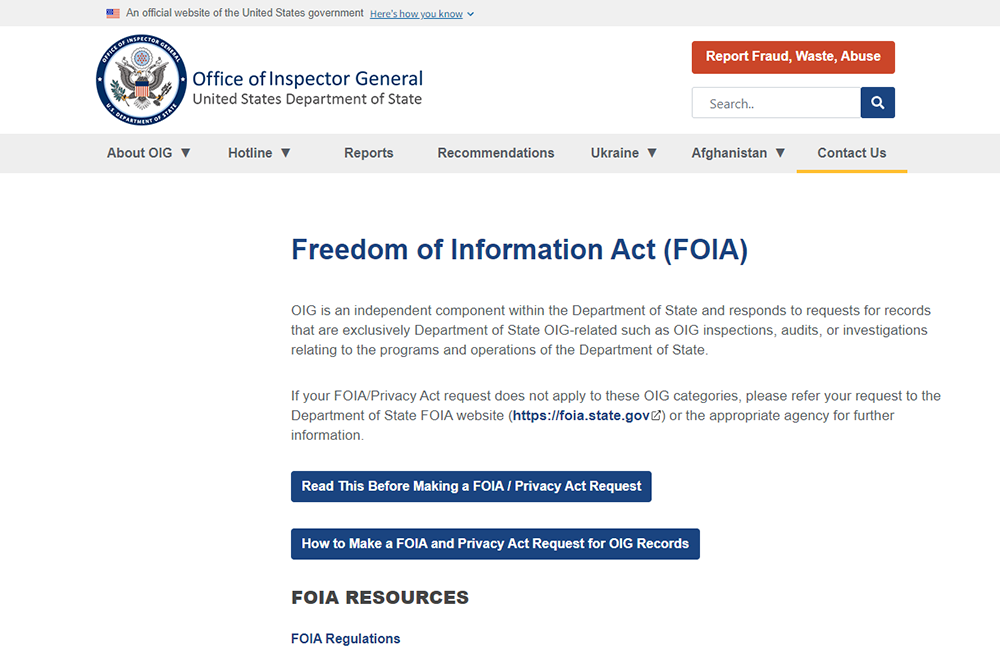 Department of State Freedom of Information Act (FOIA)