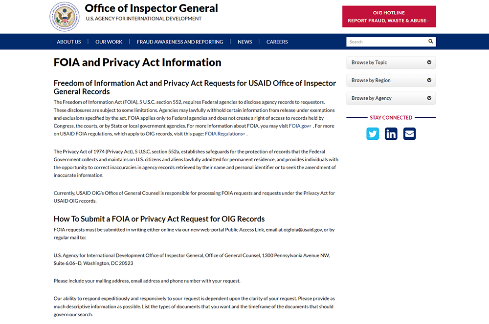 USAID IG FOIA and Privacy Act Information